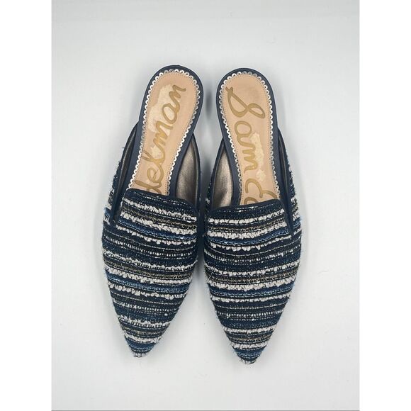 Sam Edelman Ansley Tweed Mules Navy Blue Stripe SlipOn Pointed Toe Shoe Size 9.5 - Picture 2 of 8